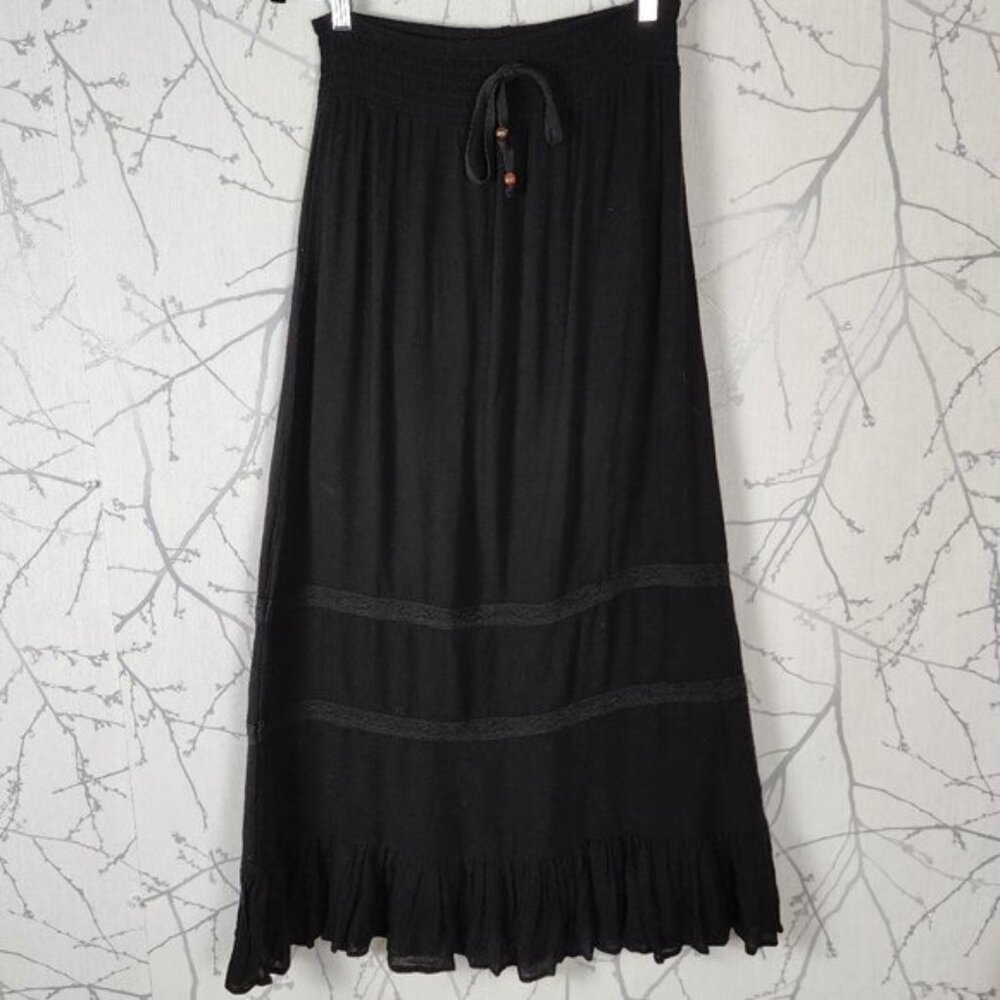 Streetwear Society Black Chiffon Overlay Flowy Peplum Maxi Skirt